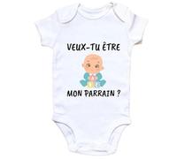 Générique Body Bébé Veux-tu être Mon Parrain ? - Cadeau Annonce Parrain - Coton Doux - Blanc - Naissance, Baby Shower (0-3 Mois, Parrain Bleu)