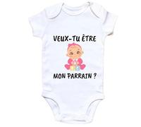Générique Body Bébé Veux-tu être Mon Parrain ? - Cadeau Annonce Parrain - Coton Doux - Blanc - Naissance, Baby Shower (3-6 Mois, Parrain Rose)