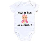 Générique Body Bébé Veux-tu être Mon Parrain ? - Cadeau Annonce Parrain - Coton Doux - Blanc - Naissance, Baby Shower (0-3 Mois, Marraine Rose)