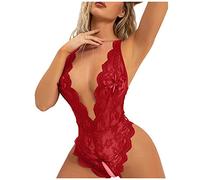 Générique Body Dos Nu Culotte Ouverte Tenue Femme Sexy Saint Valentin Femme Combinaison RéSille Combinaison RéSille Body Femme Chic pour SoiréE Nuisette Sexy Rouge, L