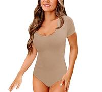 Générique Body Gainant Sculptant Femme Bodysuit T-shirt Gaine Ventre Plat Minceur Invisible Shapewear Manche Courte Top Sexy Côtelé Tricot Manches Courtes Col Carré Débardeurs Bodys