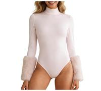 Générique Body Manches Longues pour Femme, Body en résille, Haut col Montant, String, Top de soirée Robe Chauve Souris (L)