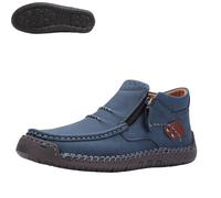 Générique Bofine Shoes for Men, Men Handmade Premium Leather Slip-On Driving Boots, Wide Toe, Side Zipper Non-Slip Flat Shoes (Blue,32)