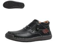 Générique Bofine Shoes for Men, Men Handmade Premium Leather Slip-On Driving Boots, Wide Toe, Side Zipper Non-Slip Flat Shoes (Black,32)