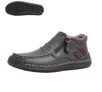 Générique Bofine Shoes for Men, Men Handmade Premium Leather Slip-On Driving Boots, Wide Toe, Side Zipper Non-Slip Flat Shoes (Gray,32 2/3)