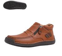 Générique Bofine Shoes for Men, Men Handmade Premium Leather Slip-On Driving Boots, Wide Toe, Side Zipper Non-Slip Flat Shoes (Light Brown,33.5)