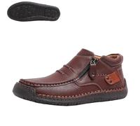 Générique Bofine Shoes for Men, Men Handmade Premium Leather Slip-On Driving Boots, Wide Toe, Side Zipper Non-Slip Flat Shoes (Dark Brown,32.5)