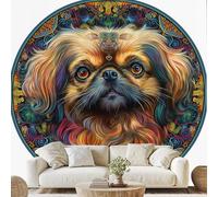 Générique Bohème Coloré Chiot Abstrait Mandala Papier Adhesif Pékinois Animal de Compagnie Mural Chien Décoration Papier Peint 3D Effet 200x150 cm pour Salle de Bain Salon Chambre
