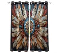 Générique Bohême Rideau Occultant Salon 75x166cm, Plumes De Bohême Rideau Occultant Thermiques Rideaux À Oeillets, Anti Bruit, pour Salon Et Chambre, Exterieur Terrasse Lot De 2