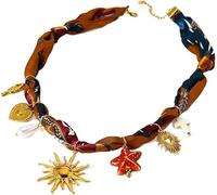 Générique Bohème rouge foulard en soie collier avec étoile de mer, Unique écharpe bijoux pendentif pour les femmes, élégant foulard charme collier pour tous les jours & Party Wear