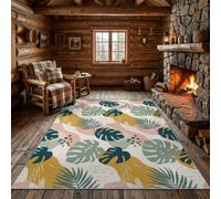 Générique Bohème Tapis de Salon 180 x 240 cm LavableBlanc Noir | Lavable en Machine, Moderne Abstrait Tropical Monstera Antidérapant, Facile d'entretien, Cuisine, Salle à Manger, Douce