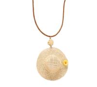 Générique Bohemian Straw Hat Drop Earrings Necklace, Handmade Rattan Hat Woven Beach Necklace,Fashion Lightweight Vacation Jewelry