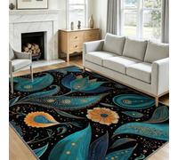 Générique Boho 180x240 cm Tapis de Chambre Doux Moquette, Luxe Botanique Feuilles Volutes À Pois Lavable Antidérapant Tapis de Salon - Noir Moquette pour Salle de Séjour Chambre d'enfant Salle de Jeu