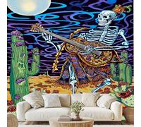 Générique Boho Jour Des Morts Papier Peint Intissé Musique Rock Guitare Crâne Mural Lune Cactus Papier Peint Autocollant Mural 400x280 cm pour Chambre Salle de Bain Salon