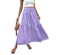 Générique Boho Maxi Skirt for Women Summer Floral Smocked High Waisted Skirts with Pockets Vacation A-Line Long Flowy Skirts (B (7),TG)