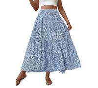 Générique Boho Maxi Skirt for Women Summer Floral Smocked High Waisted Skirts with Pockets Vacation A-Line Long Flowy Skirts (A (1),M)