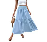 Générique Boho Maxi Skirt for Women Summer Floral Smocked High Waisted Skirts with Pockets Vacation A-Line Long Flowy Skirts (B (8),M)