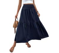 Générique Boho Maxi Skirt for Women Summer Floral Smocked High Waisted Skirts with Pockets Vacation A-Line Long Flowy Skirts (B (3),S)