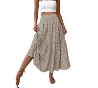Générique Boho Maxi Skirt for Women Summer Floral Smocked High Waisted Skirts with Pockets Vacation A-Line Long Flowy Skirts (A (3),Grand)