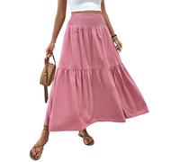 Générique Boho Maxi Skirt for Women Summer Floral Smocked High Waisted Skirts with Pockets Vacation A-Line Long Flowy Skirts (B (4),Grand)