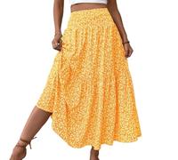 Générique Boho Maxi Skirt for Women Summer Floral Smocked High Waisted Skirts with Pockets Vacation A-Line Long Flowy Skirts (A (6),M)