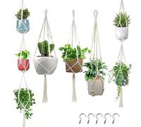 Générique Boho Plant Hangers, 5 Pack Cotton Linen Macrame Pot Holder, Multiple Sizes, Indoor Decor, Outdoor Garden, Window, Ceiling, Living Room, Flower Display
