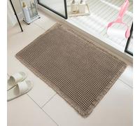 Générique Boho Woven Modern Bath Mat Non Slip, Strong Absorbent Bathroom Mat with Tassels, Solid Color Small Plaid Shower Mats for Kitchen Laundry Farmhouse Decorate