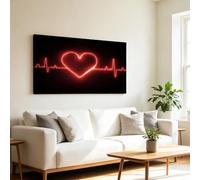 Générique Bois Cadre Impression sur Toile Abstrait Amour Cœur Rouge Néon Tableau Décoration Poster Mural, Image sur Toile Moderne Pour Chambre Salon Couloir Maison 140 x 70 cm