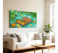 Générique Bois Cadre Impression sur Toile Animal Cochon D'Inde Fruit Feuilles Tableau Décoration Poster Mural, Image sur Toile Dessin Animé Pour Chambre Salon Couloir Maison 120 x 80 cm
