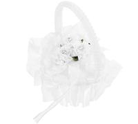 Générique Boîte à Bague de Mariage en Satin et Dentelle Blanche, Coussin de Cœur avec Poignée, Protection Élégante pour Alliances Lors de Cérémonie Nuptiale