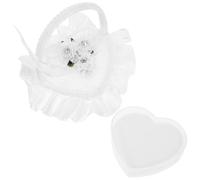 Générique Boîte à Bague Mariage en Satin et Dentelle Blanche, Coussin D'alliances de Cœur avec Poignée, Doux et Confortable pour Cérémonie de Mariage