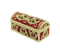 Générique Boîte à Bijoux en Métal, Fleurs en émail Faites à La Main, Ornements en Pierres Précieuses, Conception à Plusieurs Compartiments, Style Européen Vintage (Red)