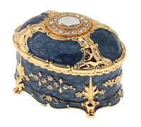 Générique Boîte à Bijoux Ovale en Métal de Style Vintage avec émail Cristal, Coffret Cadeau pour Boucles d'oreilles et Bagues, Bleu