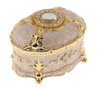 Générique Boîte à Bijoux Ovale en Métal de Style Vintage avec émail Cristal, Coffret Cadeau pour Boucles d'oreilles et Bagues, Doré Blanc