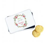 Générique Boîte à biscuits personnalisée “Merci Nounou” - Cadeau fête des nounous ou Noël - Boîte en métal blanche avec prénom - Couronne de fleurs -