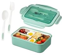 Générique Boîte à lunch 1400ml avec couverts - 3 compartiments - Bento étanche - Micro-ondes & lave-vaisselle - Sans BPA - Pour bureau, école, pique-nique
