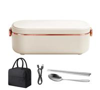 Générique Boîte à Lunch Chauffante Récipient Rechargeable Sans Fil 36 W | Boîte à Déjeuner Chauffante 900ml avec Couverts et Sac Isotherme Pour Adulte au Bureau en au Travail Couleur crème