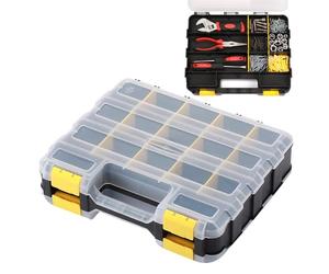 Générique Boîte à Outils,Coffret à 34 Compartiments avec Double Face,Boîtier pour Électronique avec Couvercle Transparent - pour Atelier, Garage, Maison, Quincaillerie et Petites Pièces