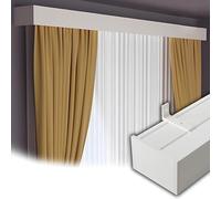 Générique Boîte À Rideaux Double Rail en Aluminium Montage Plafond Ou Mur Cache Tringle Décoratif Cantonnière Support Rideau Robuste pour Salon Chambre Cuisine(White Wall,330cm(3 * 110cm))