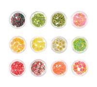 Générique Boîte de 12 Décorations de Paillettes pour Ongles en Pâte Polymère, Motifs Tranches de Fruits Colorées, Ornement Nail Art Époxy Diy, Accessoire Manucure pour Nail Art Artistique