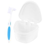 Générique Boîte de Bain avec Brosse et Tamis en Plastique Blanc pour Prothèse Dentaire Couleur Étui Sécurisé et Portable Voyage Camping