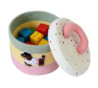 Générique Boîte de Rangement Mignonne - Corbeille en Corde de Coton Cartoon Portable avec Couvercle,Panier de rangement rond - Pour jouets d', animaux, loisirs créatifs, tricot, chevet, bureau,