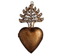 Générique Boîte Ex-voto Vintage en Laiton Doré, Cœur avec Cristaux de Roche, Gravures Arabesque, Décoration Murale à Suspendre, Collection ex-voto, 17.5 x 9 x 4 cm