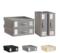 Générique Boite Rangement Parure de Lit, Organisateur de Drap Pliable, Boite Rangement Drap de Lit avec Fenetres et Poignees pour Lits, Housse de Couette, Draps, Vetements (4*Gris)
