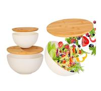 Générique Bol avec Couvercles,3 Pièces Ensemble de Bols de Préparation,Récipients de Cuisine Empilables pour Stockage avec Couvercles en Bois | Pour Chips Légumes Soupe Fruits Cuisine Maison