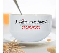 Générique Bol Céramique, Style Champêtre Française, Bol Je t'aime mon amour avec coeurs, 1 Unité