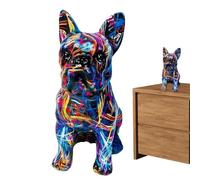 Générique Bold Colorful French Bulldog Figurine - Resin Craft Statue Grafiti Decor Display Vibrant Artistic Creative Pattern Sculpture | Funky Bulldog Fun Ornament for Home Living Room Shelf Accent