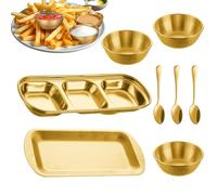 Générique Bols à Trempette - Lot de 8 pièces en acier inoxydable à 3 compartiments - Assiettes pour trempette avec bols et cuillères | Pour Sel Vinaigre Sucre Ketchup Pique-Nique Cuisine Fête Fondue