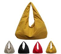 Générique Bolso tote drapeado texturizado de color sólido para mujer, bolso de hombro minimalista y versátil,gran capacidad (Amarillo)