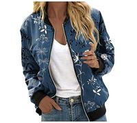 Générique Bomber Fleuri Veste Femme Blouson Bombers Femme Vintage Imprimé Fleur Léger Manteau De Moto Jacket Baseball Collège Veste Sweatshirt Zippé Court Mode Casual Sport Outwear